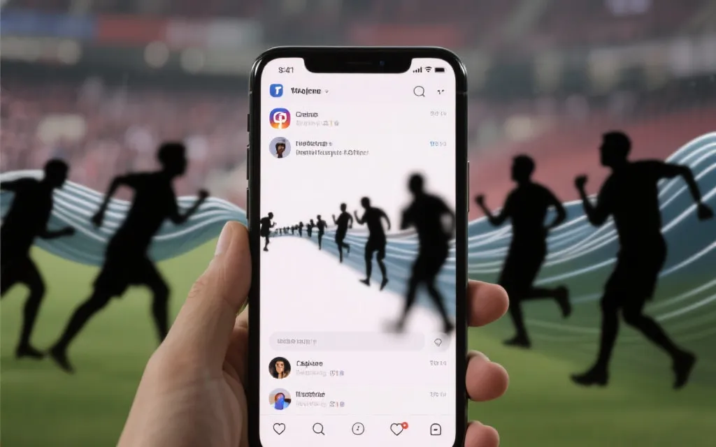 手机屏幕上的社交媒体动态与球迷剪影，象征世界杯决赛后的舆论浪潮